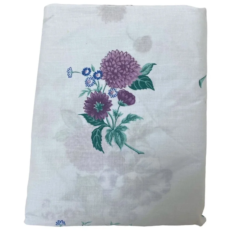 CANNON Full Fitted Sheet White Floral New Vintage No Iron Percale Cotton Blend